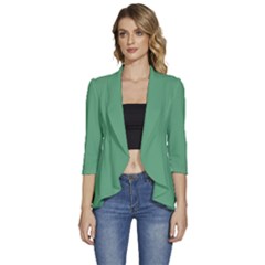 Shiny Shamrock Green	 - 	3/4 Sleeve Ruffle Edge Open Front Jacket by ColorfulWomensWear