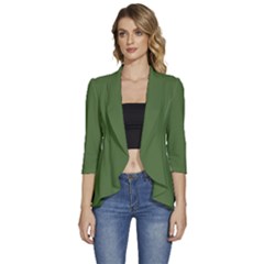 Treetop Green	 - 	3/4 Sleeve Ruffle Edge Open Front Jacket