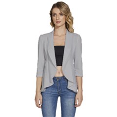 Smoke Grey	 - 	3/4 Sleeve Ruffle Edge Open Front Jacket by ColorfulWomensWear