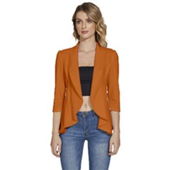 Squash Orange	 - 	3/4 Sleeve Ruffle Edge Open Front Jacket