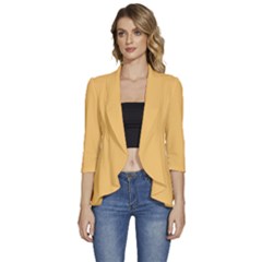 Sunset Gold	 - 	3/4 Sleeve Ruffle Edge Open Front Jacket by ColorfulWomensWear