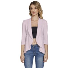 Rose  Quartz Pink	 - 	3/4 Sleeve Ruffle Edge Open Front Jacket by ColorfulWomensWear