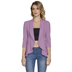 Smokey Grape Purple	 - 	3/4 Sleeve Ruffle Edge Open Front Jacket