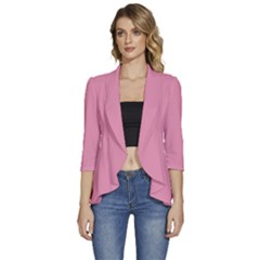 Charm Pink	 - 	3/4 Sleeve Ruffle Edge Open Front Jacket