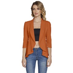 Orange Fox	 - 	3/4 Sleeve Ruffle Edge Open Front Jacket by ColorfulWomensWear