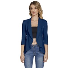 Oxford Blue	 - 	3/4 Sleeve Ruffle Edge Open Front Jacket