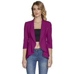 Plum Velvet	 - 	3/4 Sleeve Ruffle Edge Open Front Jacket