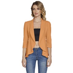 Sandy Orange	 - 	3/4 Sleeve Ruffle Edge Open Front Jacket by ColorfulWomensWear