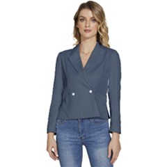 Orion Blue	 - 	long Sleeve Revers Collar Cropped Jacket