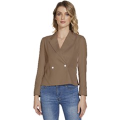 Raw Umber Brown	 - 	long Sleeve Revers Collar Cropped Jacket