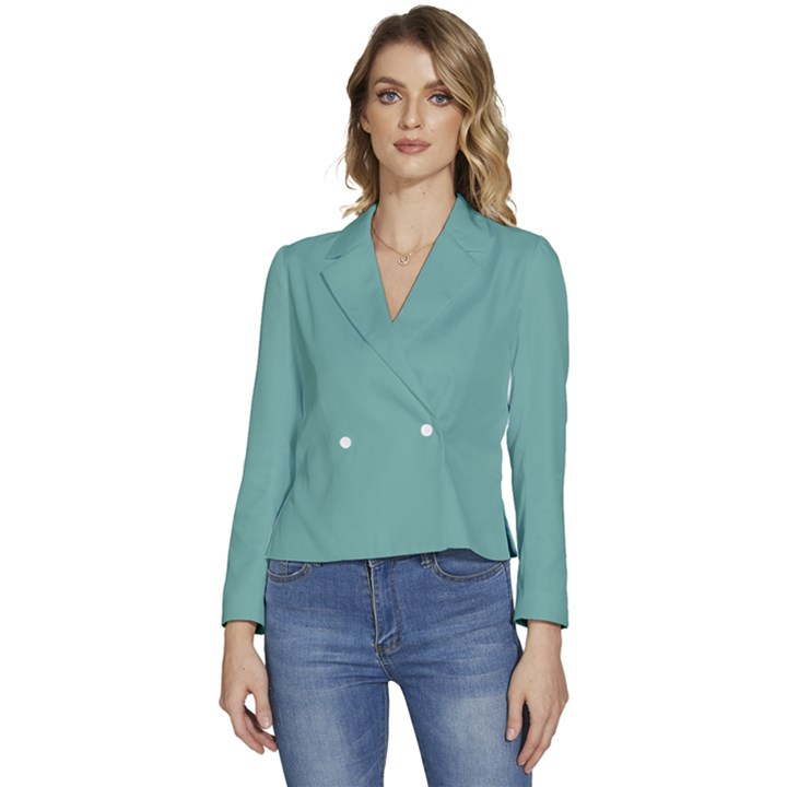 Sheen Green	 - 	Long Sleeve Revers Collar Cropped Jacket