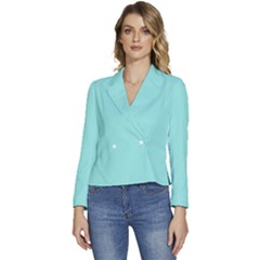 Soft Turquoise	 - 	long Sleeve Revers Collar Cropped Jacket