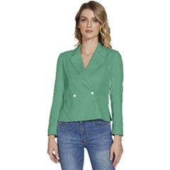 Shiny Shamrock Green	 - 	long Sleeve Revers Collar Cropped Jacket by ColorfulWomensWear