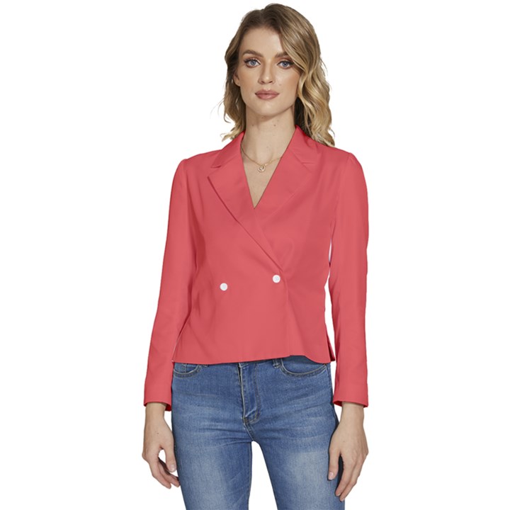 Valentine Red	 - 	Long Sleeve Revers Collar Cropped Jacket