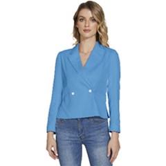 Carolina Blue	 - 	long Sleeve Revers Collar Cropped Jacket