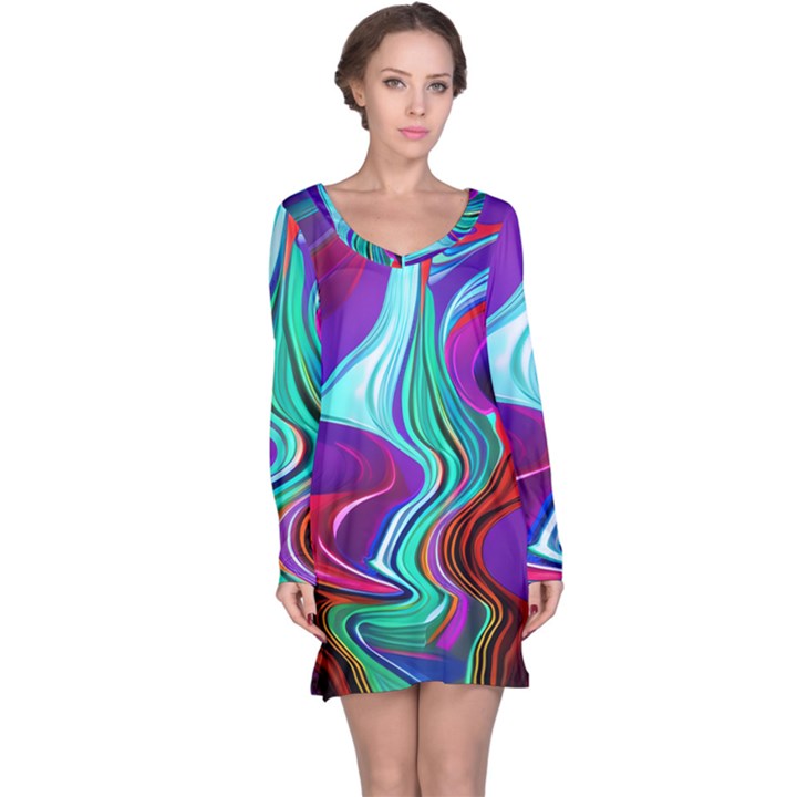 Fluid Background Long Sleeve Nightdress