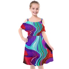 Fluid Background Kids  Cut Out Shoulders Chiffon Dress by GardenOfOphir