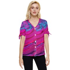 Fluid Art Pattern Bow Sleeve Button Up Top by GardenOfOphir