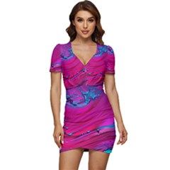 Fluid Art Pattern Low Cut Cap Sleeve Mini Dress by GardenOfOphir