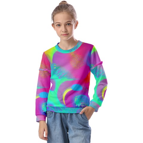 Fluid Background Kids  Long Sleeve Tee With Frill  by GardenOfOphir