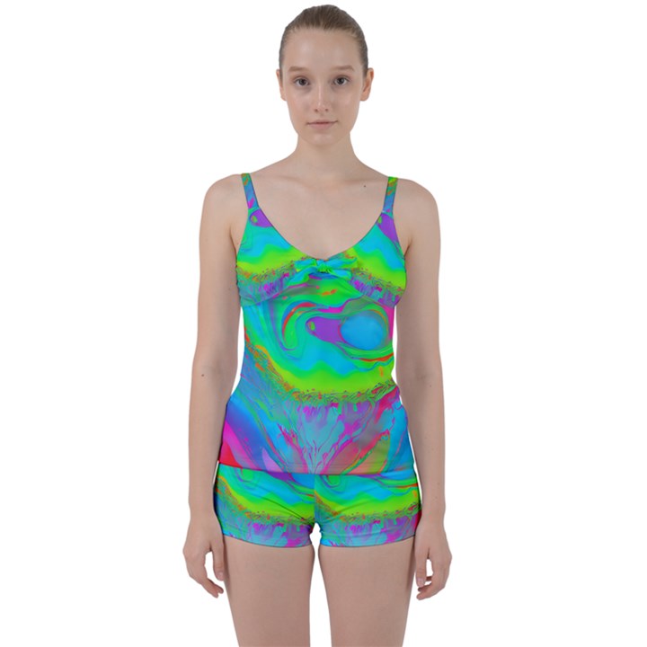 Fluid Artistic Tie Front Two Piece Tankini