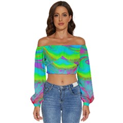 Fluid Artistic Long Sleeve Crinkled Weave Crop Top