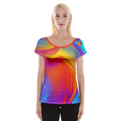 Liquid Art Pattern Cap Sleeve Top by GardenOfOphir