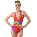 Liquid Art Pattern Halter Cut-Out One Piece Swimsuit View1