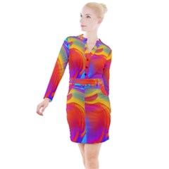 Liquid Art Pattern Button Long Sleeve Dress by GardenOfOphir