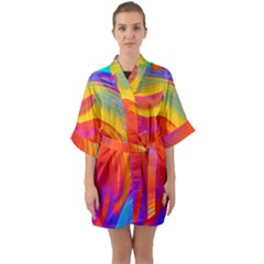 Liquid Art Pattern Half Sleeve Satin Kimono  by GardenOfOphir