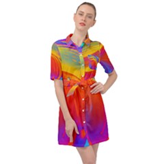 Liquid Art Pattern Belted Shirt Dress by GardenOfOphir