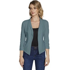 Greyish Turquoise	 - 	casual 3/4 Sleeve Spring Jacket