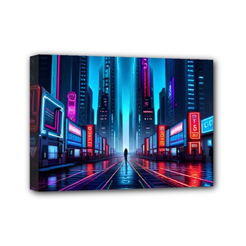 City People Cyberpunk Mini Canvas 7  X 5  (stretched) by Jancukart