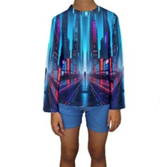 City People Cyberpunk Kids  Long Sleeve Swimwear by Jancukart