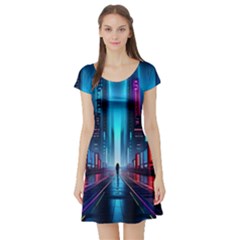 City People Cyberpunk Short Sleeve Skater Dress