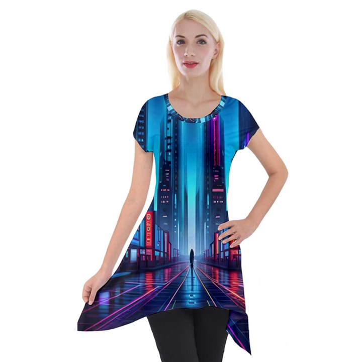 City People Cyberpunk Short Sleeve Side Drop Tunic