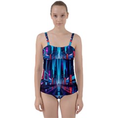 City People Cyberpunk Twist Front Tankini Set by Jancukart