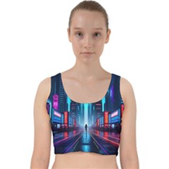 City People Cyberpunk Velvet Racer Back Crop Top by Jancukart