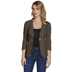 Dark Mocha	 - 	one-button 3/4 Sleeve Short Jacket