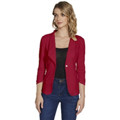 Carmine Red	 - 	one-button 3/4 Sleeve Short Jacket