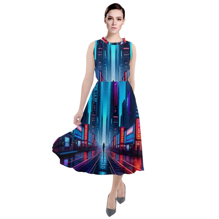 City People Cyberpunk Round Neck Boho Dress