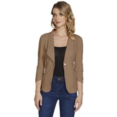 Tortilla Brown	 - 	one-button 3/4 Sleeve Short Jacket