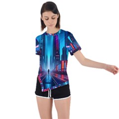 City People Cyberpunk Asymmetrical Short Sleeve Sports Tee by Jancukart