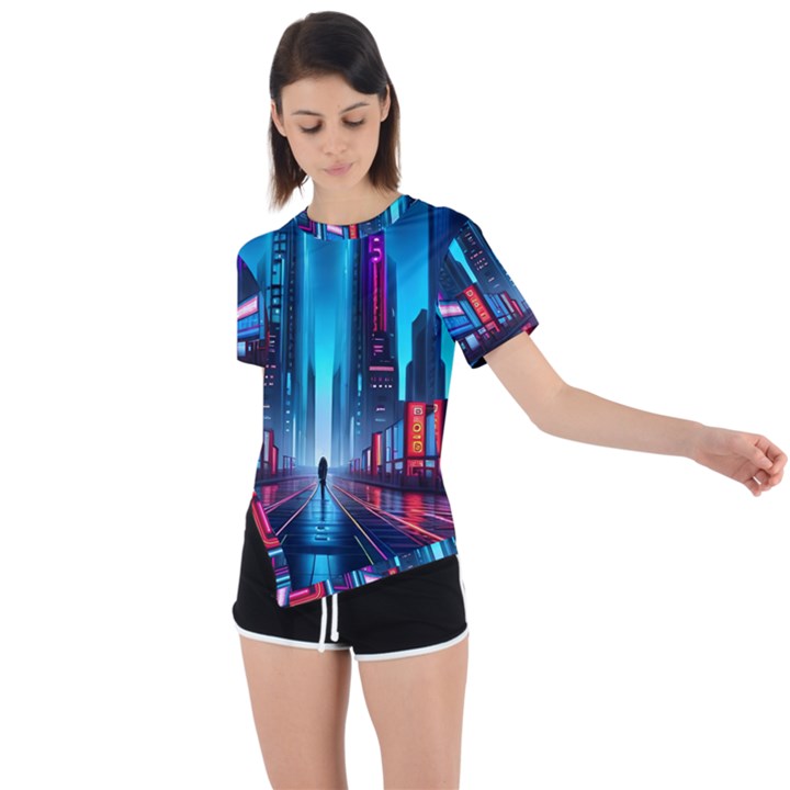 City People Cyberpunk Asymmetrical Short Sleeve Sports Tee