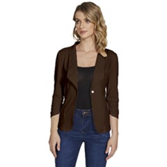 Chocolate  Brown	 - 	one-button 3/4 Sleeve Short Jacket