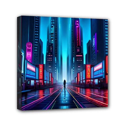 City People Cyberpunk Mini Canvas 6  X 6  (stretched) by Jancukart