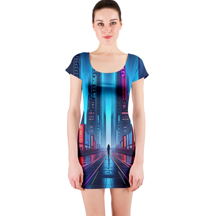 City People Cyberpunk Short Sleeve Bodycon Dress