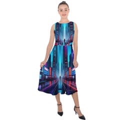 City People Cyberpunk Midi Tie-back Chiffon Dress