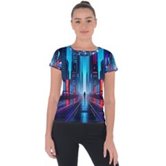 City People Cyberpunk Short Sleeve Sports Top  by Jancukart