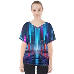 City People Cyberpunk V-neck Dolman Drape Top by Jancukart